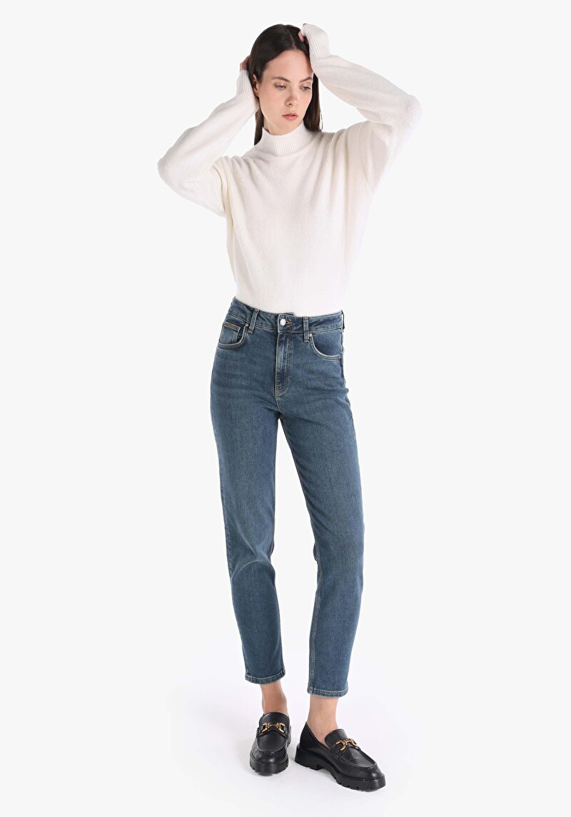 Imagine a Blugi İndigo Pentru Femei Mom Fit