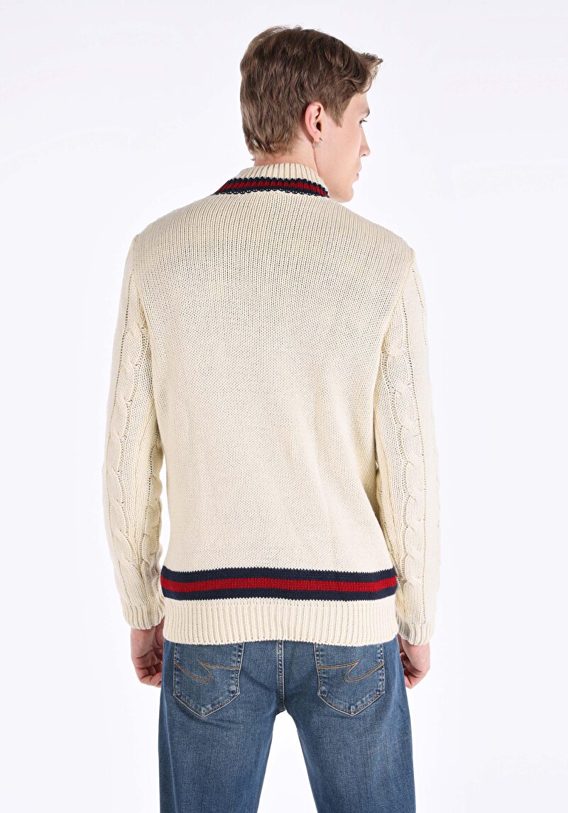 Afișați detalii pentru Pulover Regular Fit Turtle Neck Jacquard Ecru Pentru Bărbați