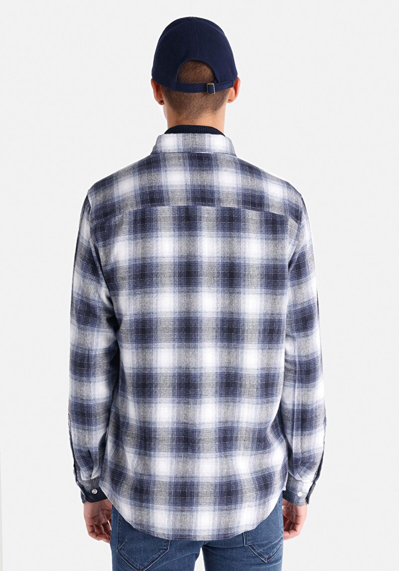 Imagine a Cămașă Cu Gât În Carouri Cămașă Albastră Cu Mânecă Lungă Pentru Bărbați