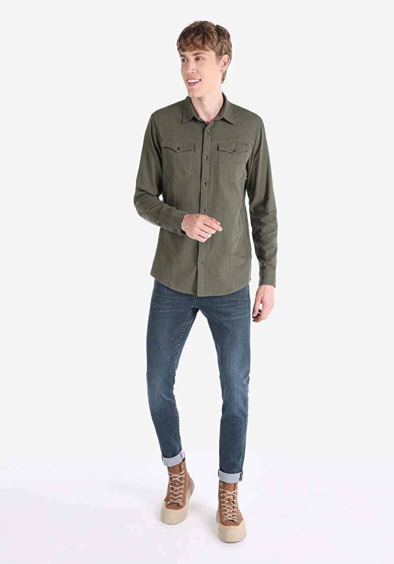 Afișați detalii pentru Camasa Cu Maneca Lunga De Barbati Kaki Regular Fit  Cl1066406