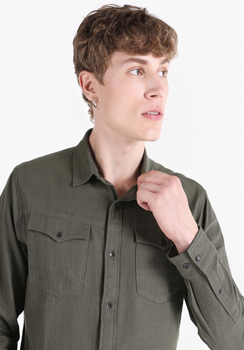 Afișați detalii pentru Camasa Cu Maneca Lunga De Barbati Kaki Regular Fit  Cl1066406