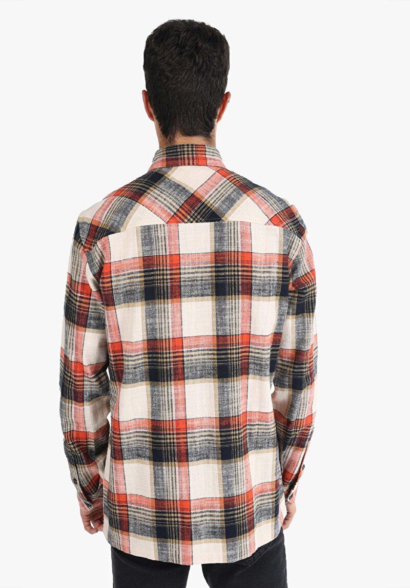 Afișați detalii pentru Cămașă Cu Gât În Carouri Cămașă Portocalie Cu Mânecă Lungă Pentru Bărbați