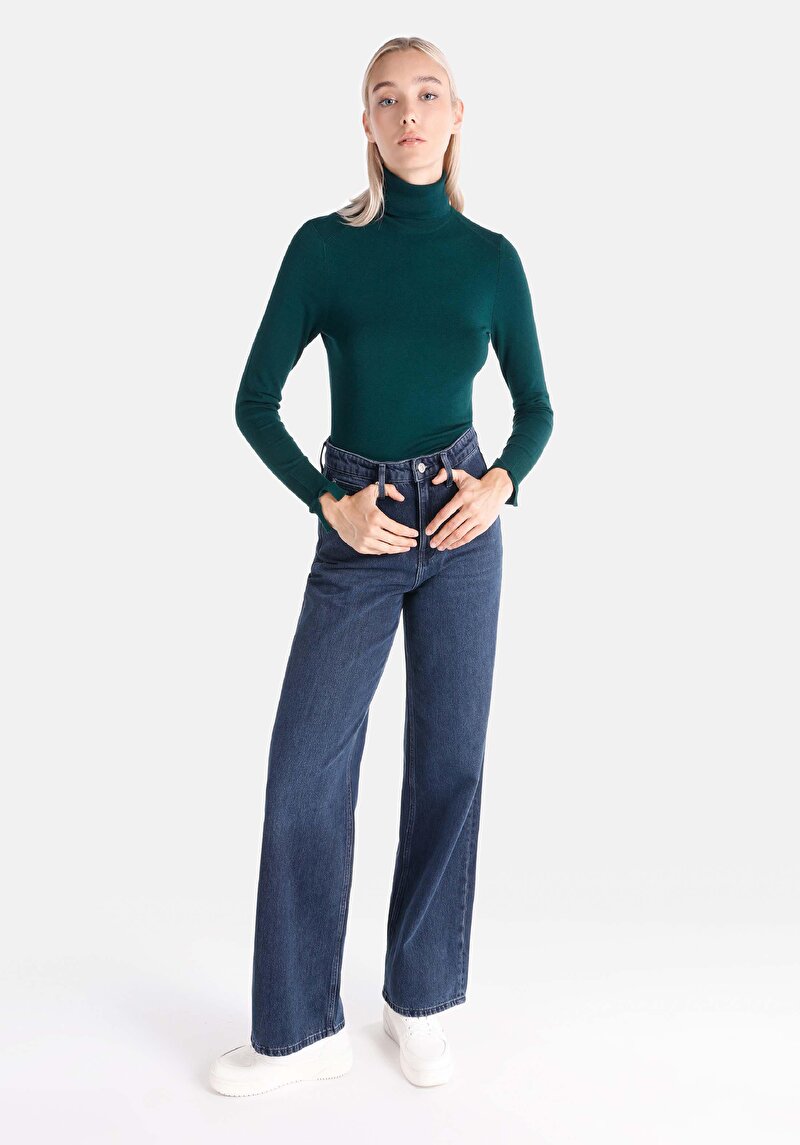 Imagine a Regular Fit Talie Înaltă Picior Larg Blugi Din Denim Pentru Femei