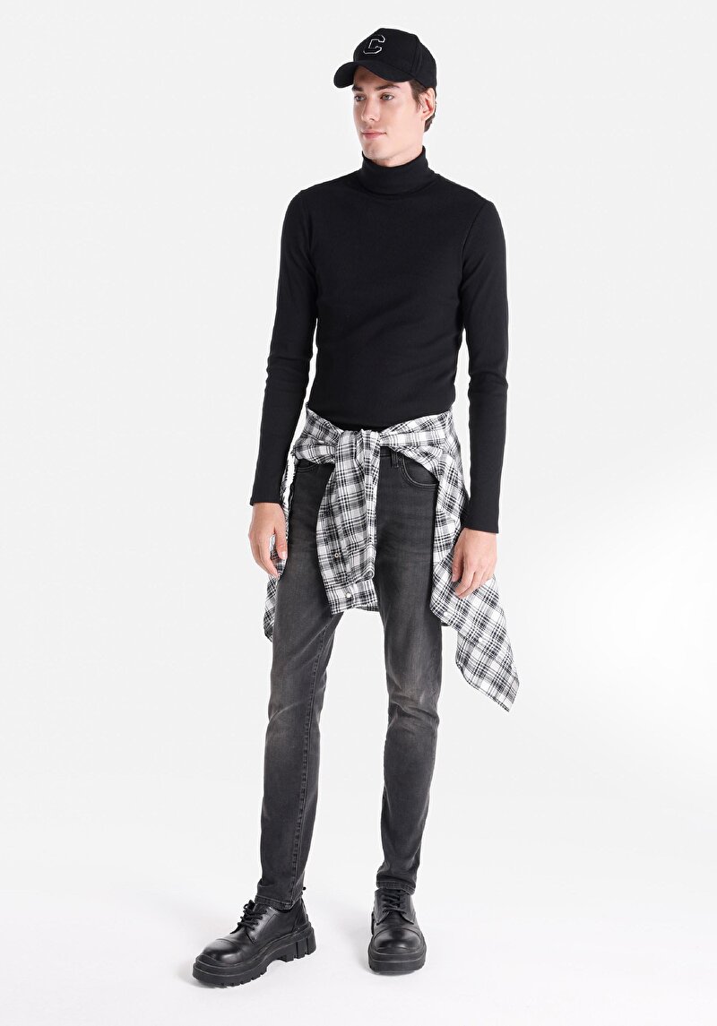 Imagine a Blugi Negri Pentru Bărbați Cu Talie Joasă Și Talie İngustă Slim Fit