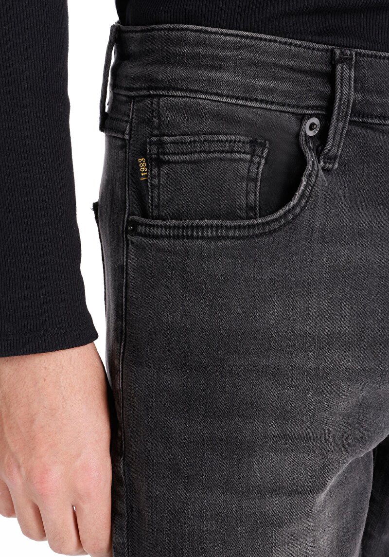 Afișați detalii pentru Blugi Negri Pentru Bărbați Cu Talie Joasă Și Talie İngustă Slim Fit