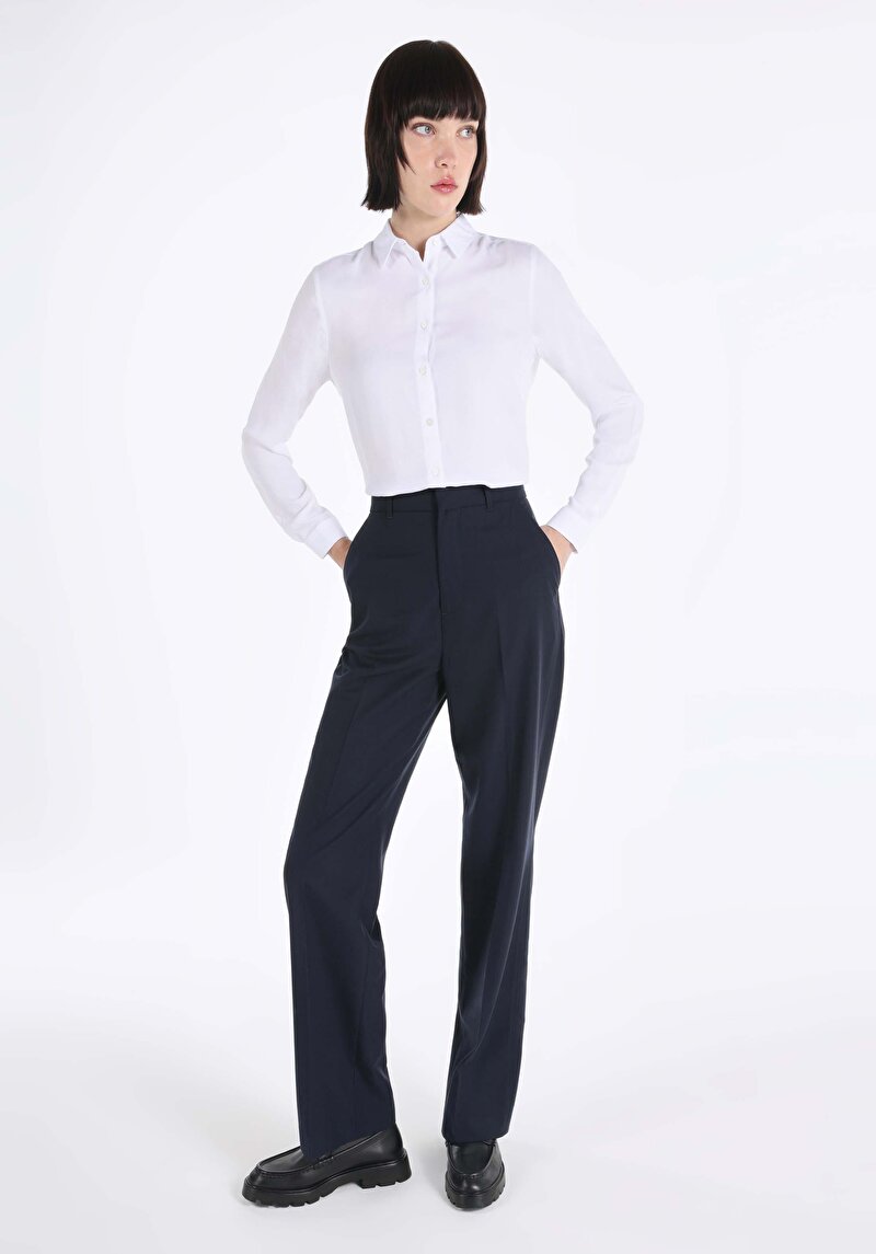 Imagine a Regular Fit Rose Waist Wide Leg Pantaloni Bleumarin Pentru Femei