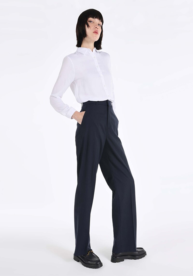 Afișați detalii pentru Regular Fit Rose Waist Wide Leg Pantaloni Bleumarin Pentru Femei