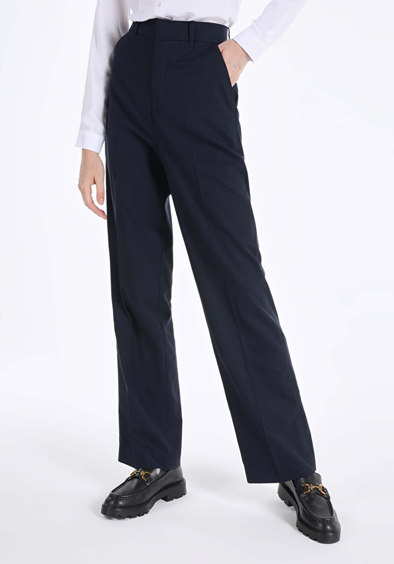 Imagine a Regular Fit Rose Waist Wide Leg Pantaloni Bleumarin Pentru Femei