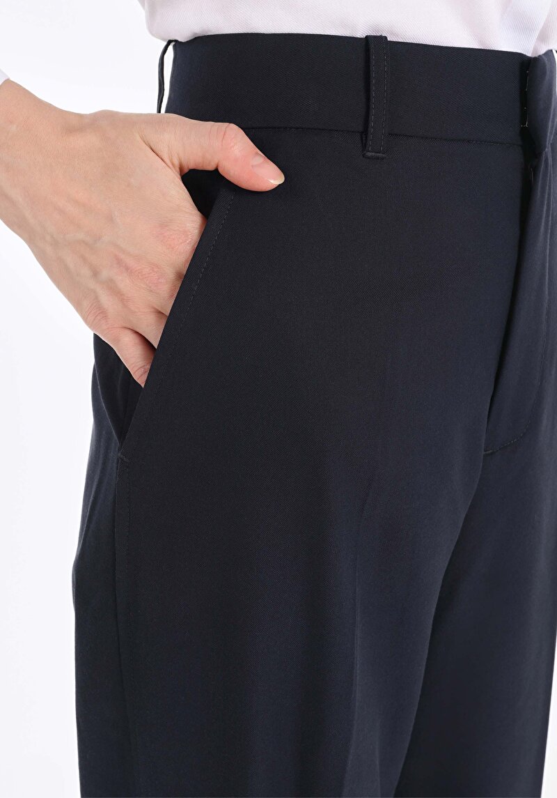 Afișați detalii pentru Regular Fit Rose Waist Wide Leg Pantaloni Bleumarin Pentru Femei