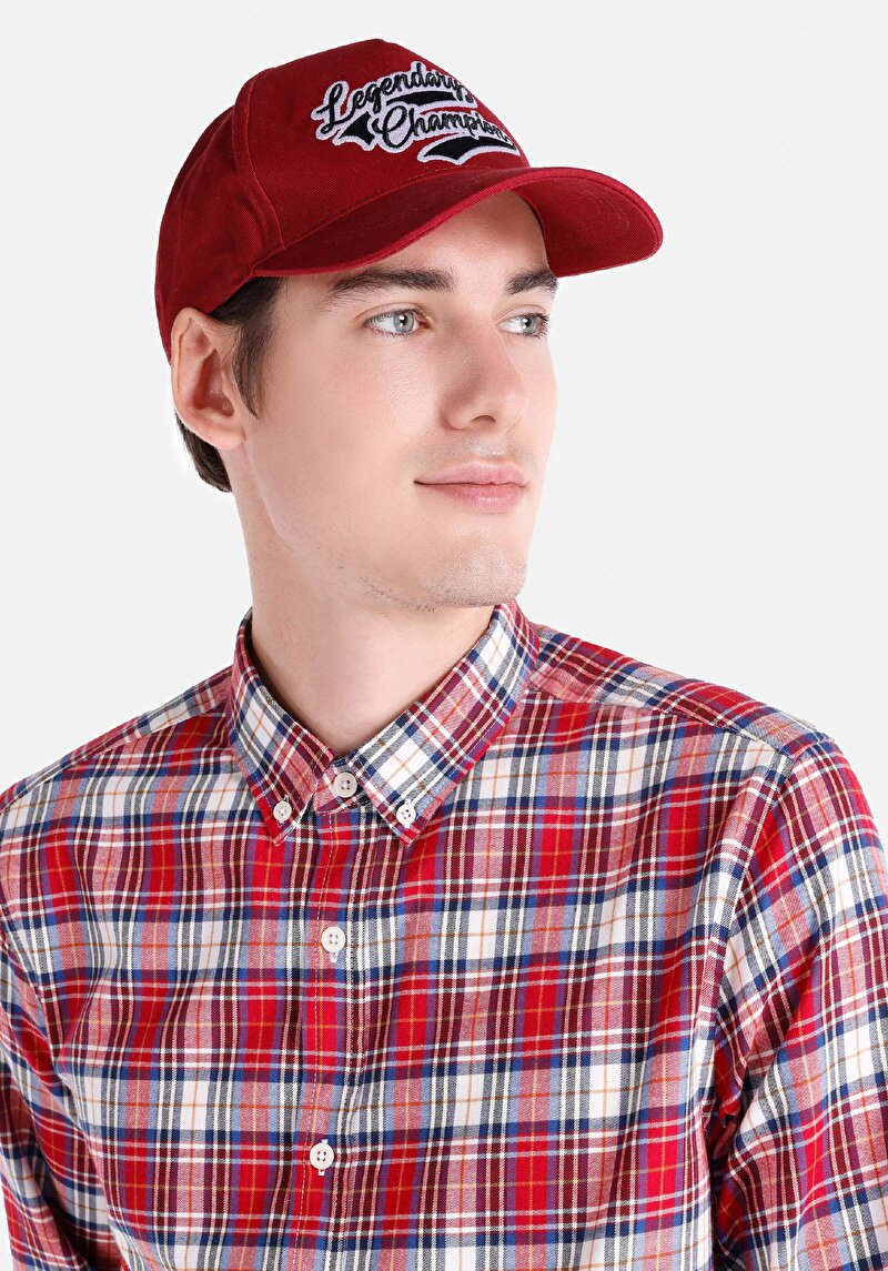 Afișați detalii pentru Cămașă Slim Fit Gât În Carouri Cămașă Roșie Cu Mânecă Lungă Pentru Bărbați