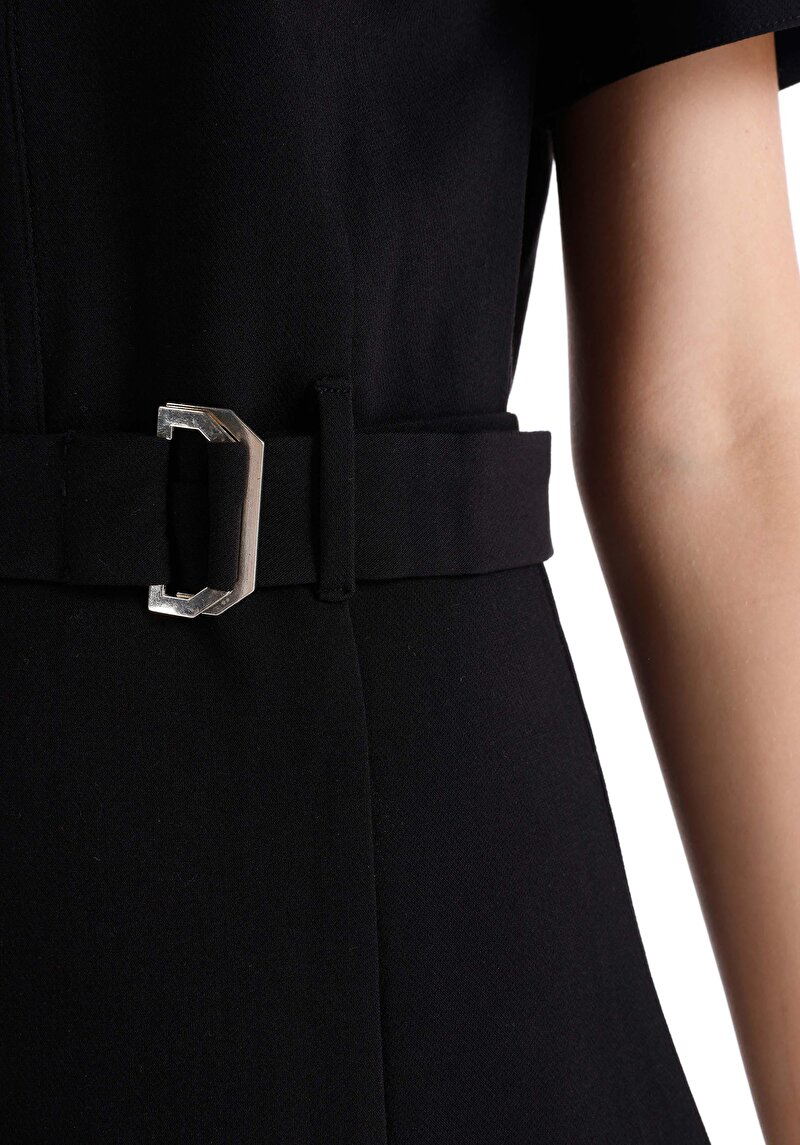 Afișați detalii pentru Rochie Neagră Cu Mânecă Scurtă Pentru Femei Slim Fit