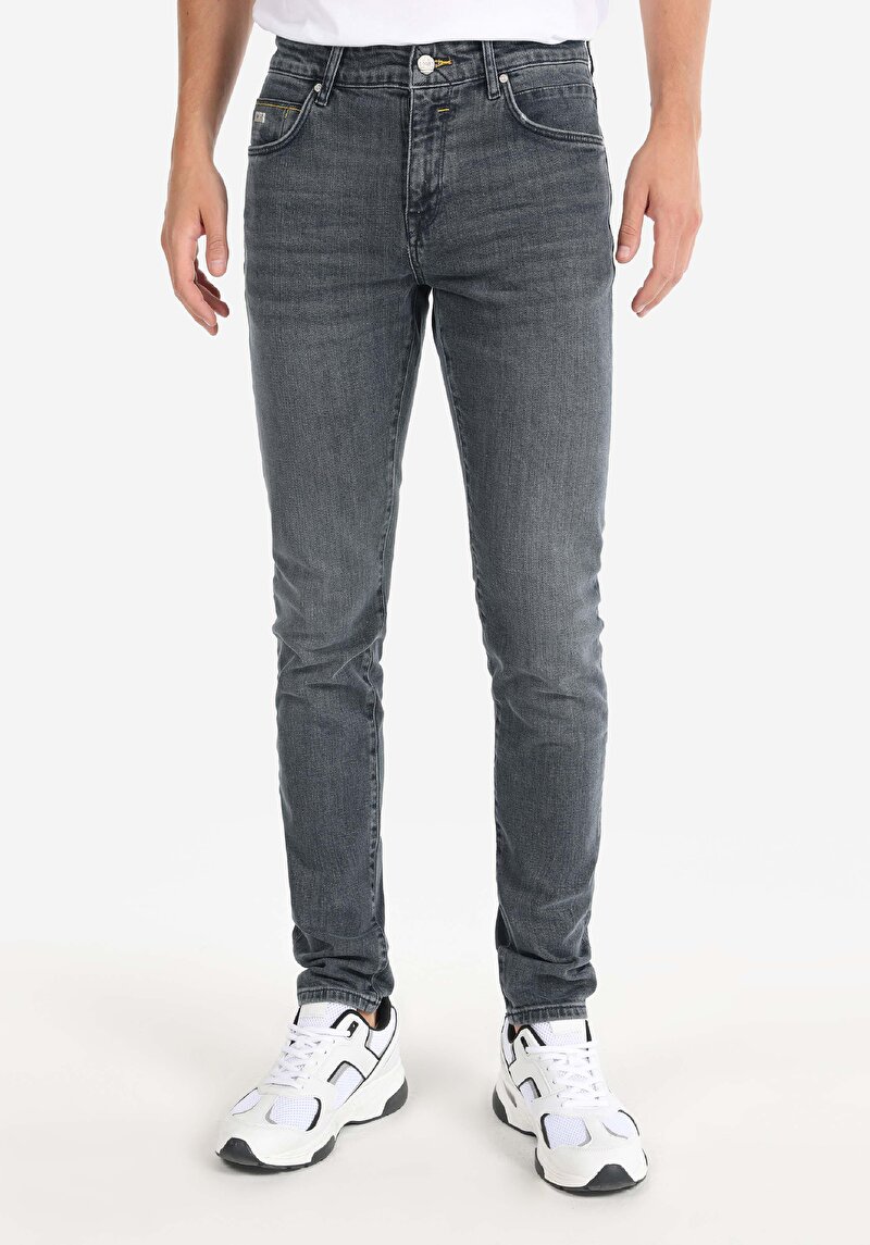 Imagine a Slim Fit Talie Joasă Picior Îngust Blugi İndigo Închis Pentru Bărbați