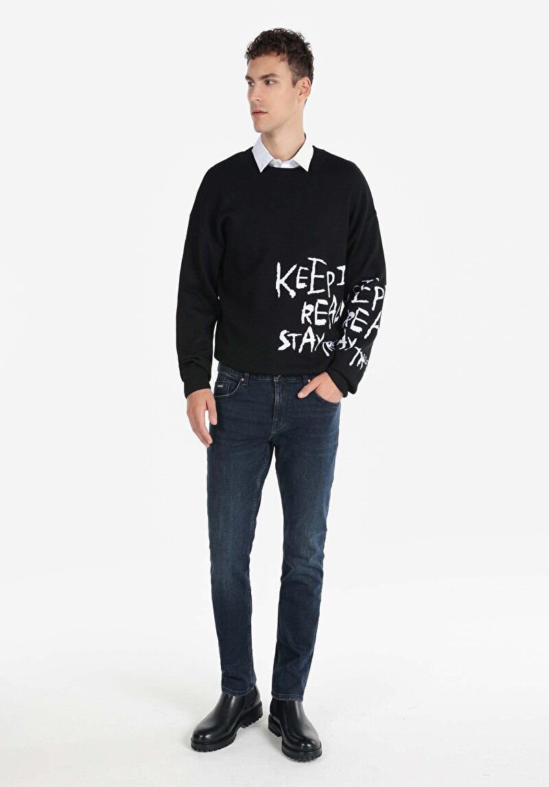 Imagine a Drept Fit Talie Medie Picior Drept Blugi Bleumarin Pentru Bărbați