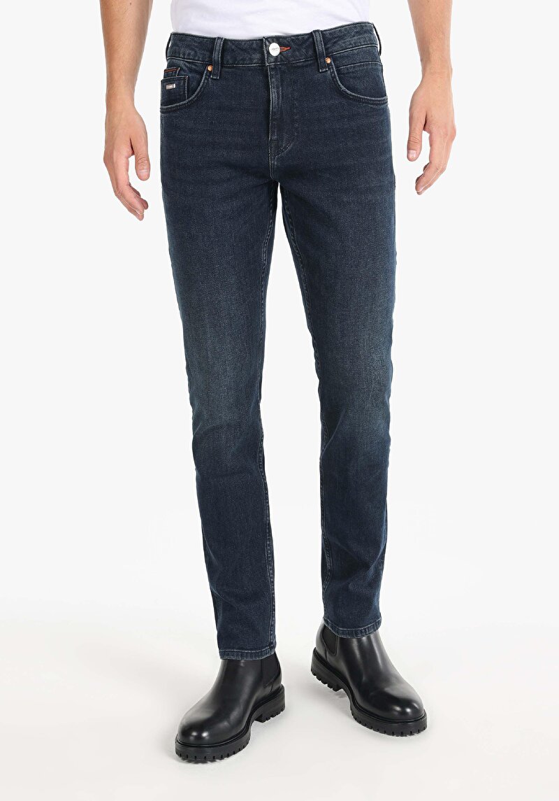 Afișați detalii pentru Drept Fit Talie Medie Picior Drept Blugi Bleumarin Pentru Bărbați