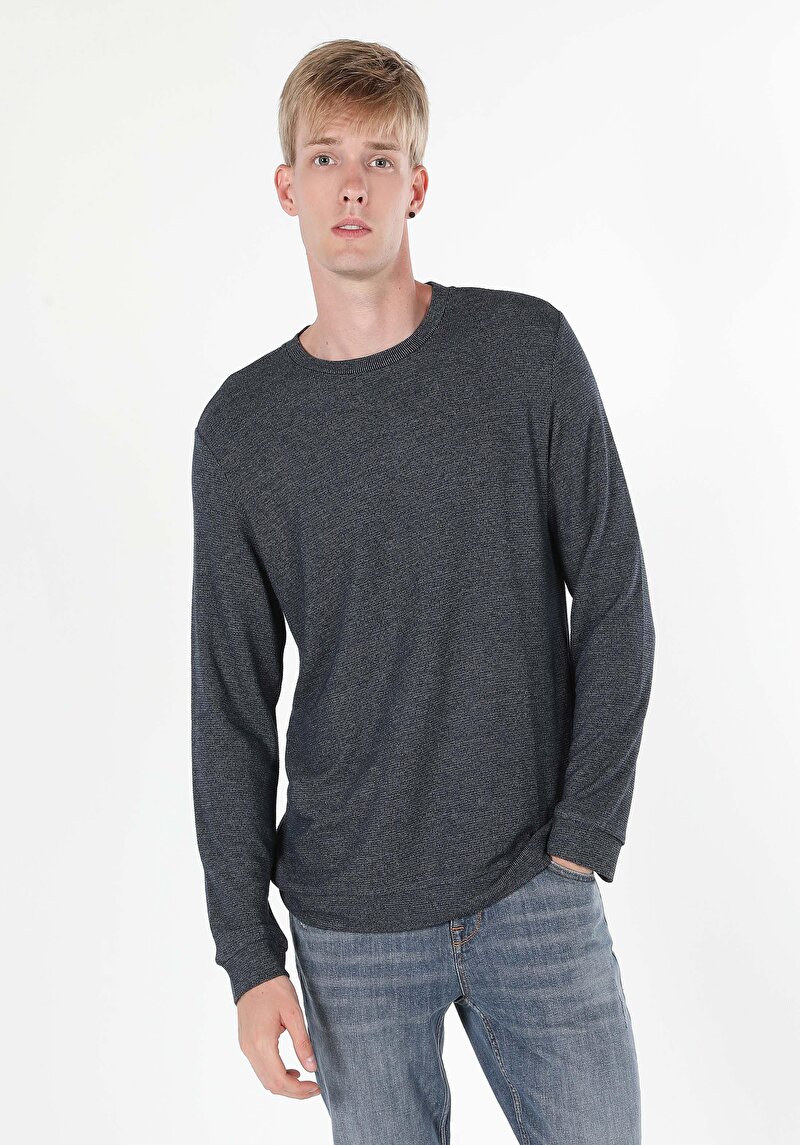 Afișați detalii pentru Tricou Cu Maneca Lunga De Barbati Albastru Regular Fit  Cl1059906