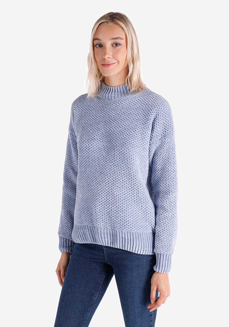 Imagine a Regular Fit Round Neck Drept Pulover Albastru Pentru Femei