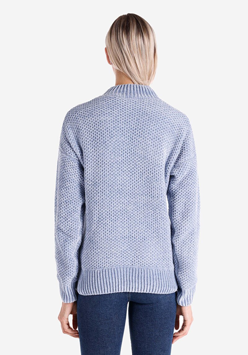 Imagine a Regular Fit Round Neck Drept Pulover Albastru Pentru Femei