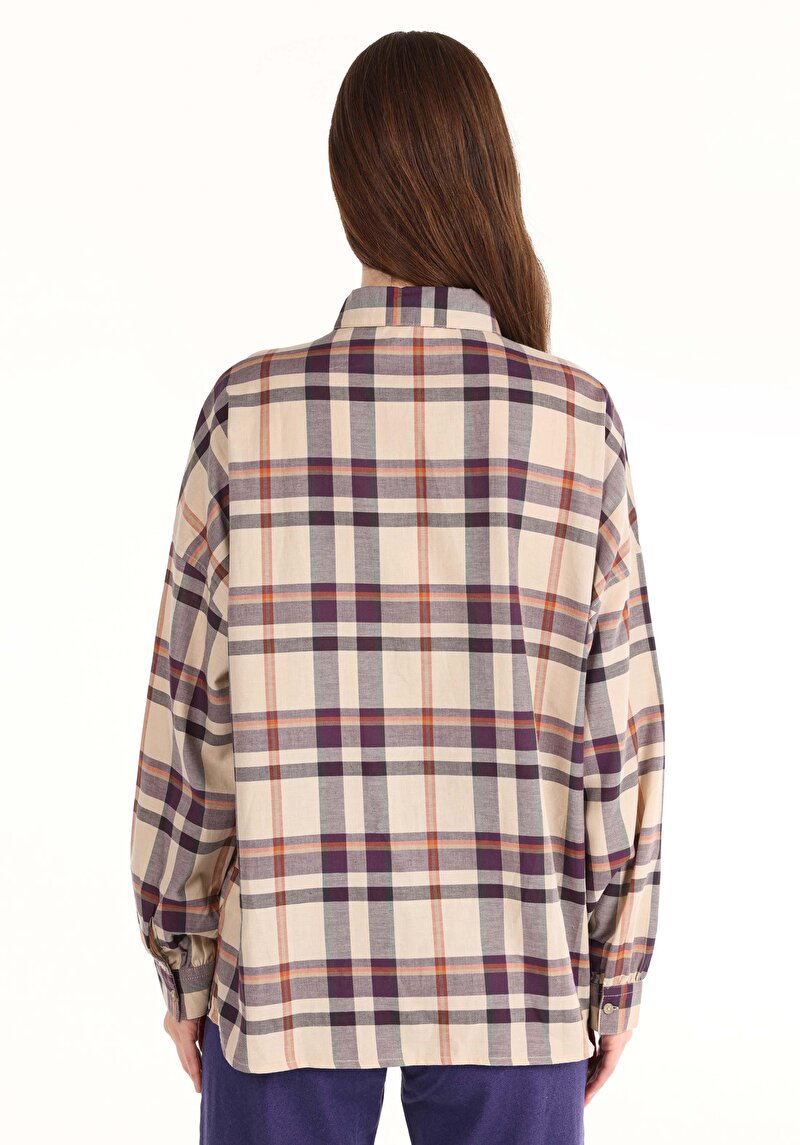 Afișați detalii pentru Cămașă Cu Croială Relaxată Cămașă În Carouri Cămașă Cu Mânecă Lungă Mov Pentru Femei