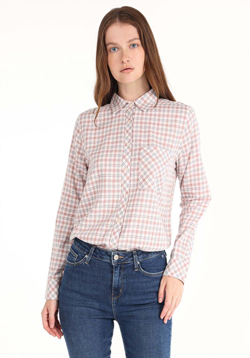 Imagine a Cămașă Cu Gât În Carouri Pentru Femei Cămașă Cu Mânecă Lungă Multicoloră Pentru Femei