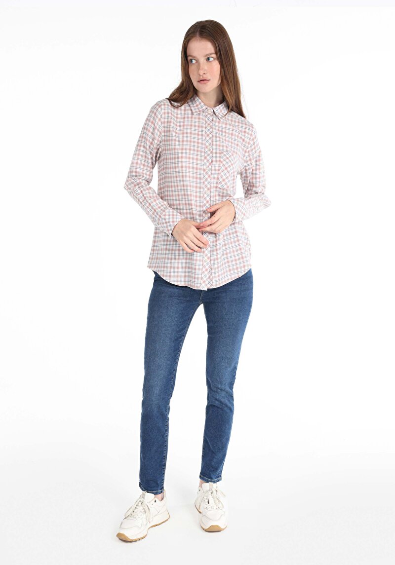 Imagine a Cămașă Cu Gât În Carouri Pentru Femei Cămașă Cu Mânecă Lungă Multicoloră Pentru Femei