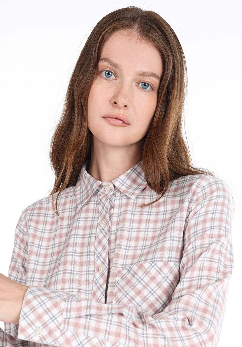 Afișați detalii pentru Cămașă Cu Gât În Carouri Pentru Femei Cămașă Cu Mânecă Lungă Multicoloră Pentru Femei