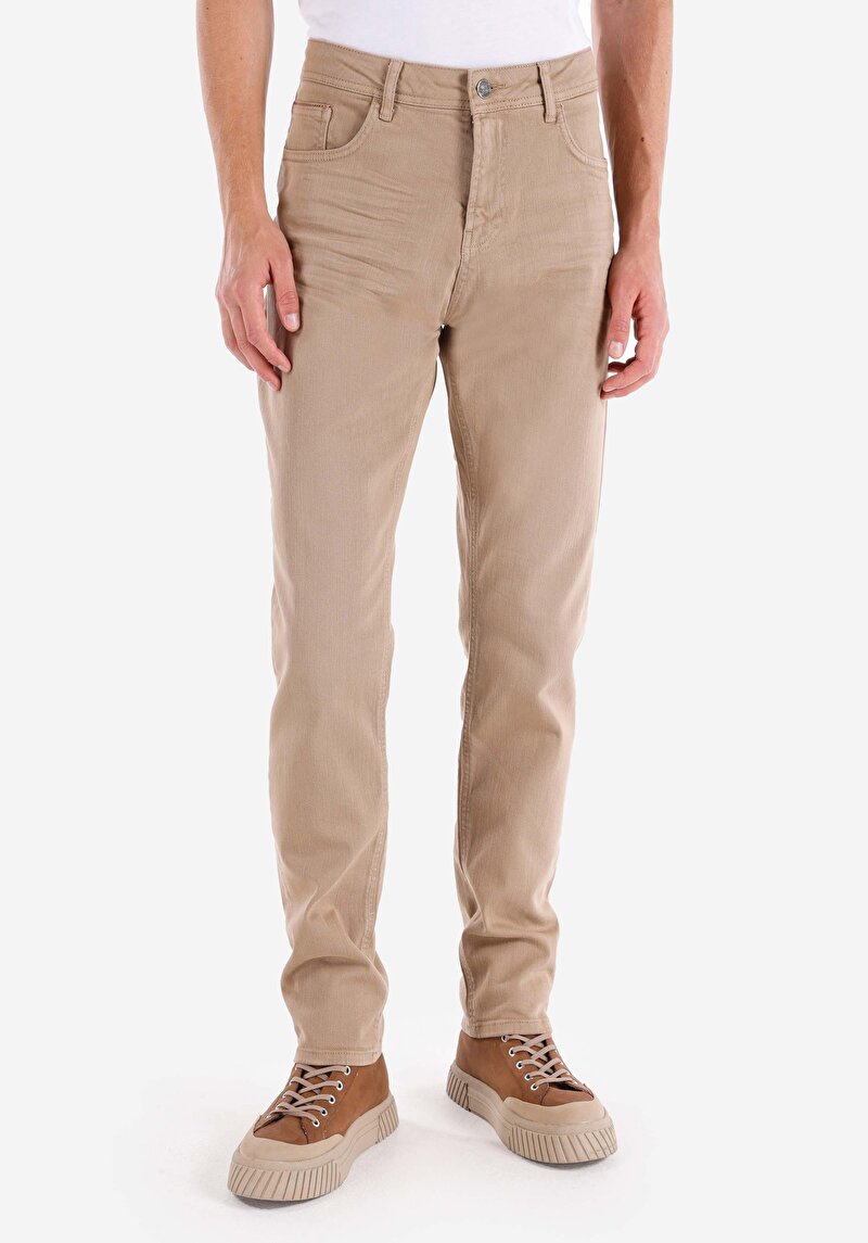 Afișați detalii pentru Pantaloni Bej Pentru Bărbați Straigt Fit Mid Waist Straight Leg