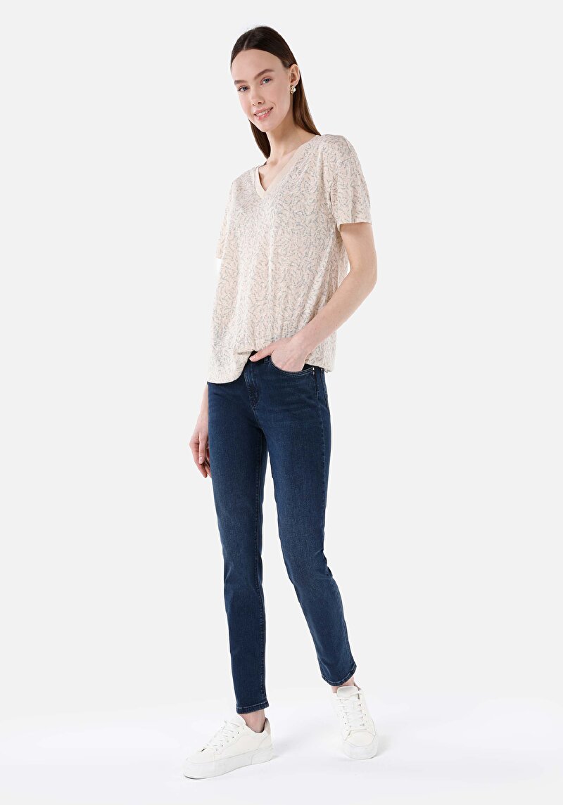 Imagine a Slim Fit Mid Waist Straight Leg Blugi İndigo Pentru Femei