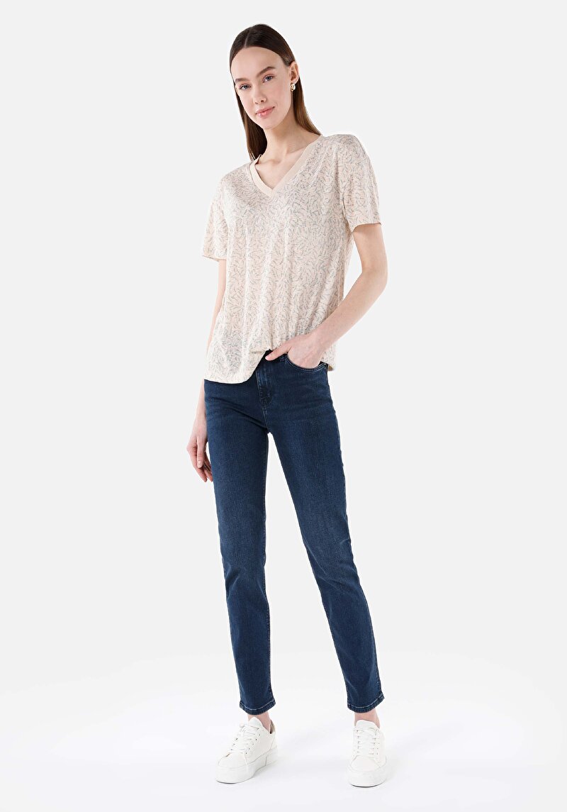 Imagine a Slim Fit Mid Waist Straight Leg Blugi İndigo Pentru Femei