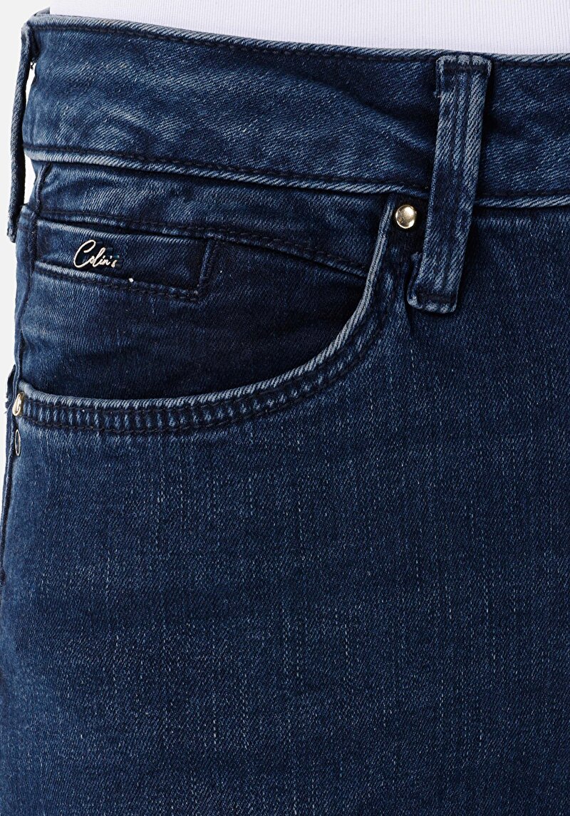 Afișați detalii pentru Slim Fit Mid Waist Straight Leg Blugi İndigo Pentru Femei