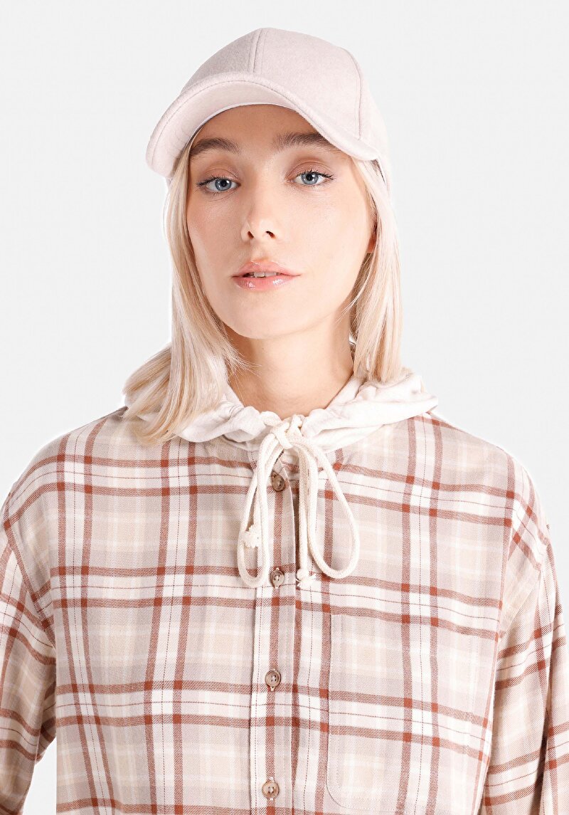 Afișați detalii pentru Cămașă Cu Mânecă Lungă Bej Cu Carouri Cu Glugă Cu Glugă Pentru Femei