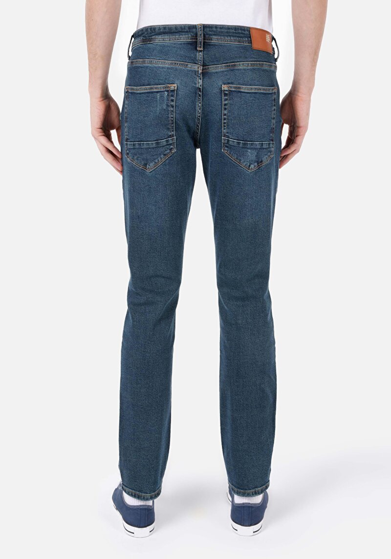 Afișați detalii pentru Blugi İndigo Pentru Bărbați Cu Talie Dreaptă Cu Talie Dreaptă