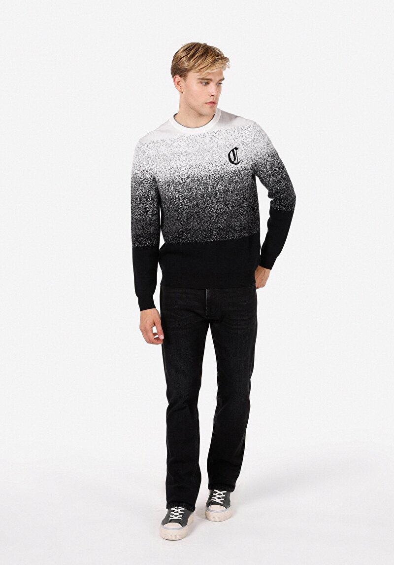 Imagine a Pulover Negru Pentru Bărbați Cu Gât Rotund Regular Fit