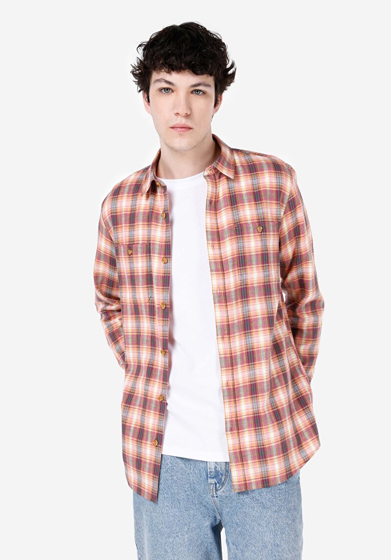 Imagine a Cămașă Cu Gât În Carouri Cămașă Cu Mânecă Lungă Roz Pentru Bărbați