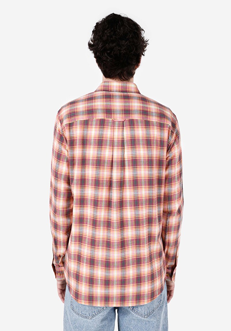 Afișați detalii pentru Cămașă Cu Gât În Carouri Cămașă Cu Mânecă Lungă Roz Pentru Bărbați