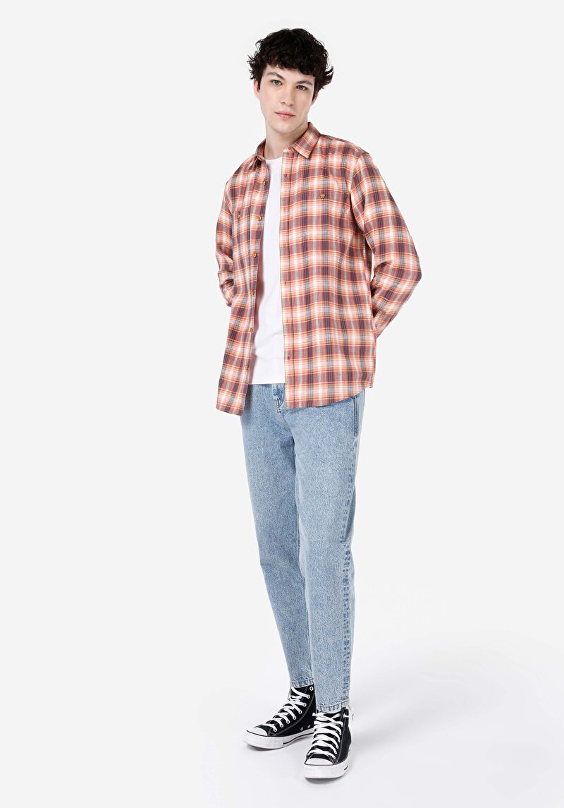 Imagine a Cămașă Cu Gât În Carouri Cămașă Cu Mânecă Lungă Roz Pentru Bărbați