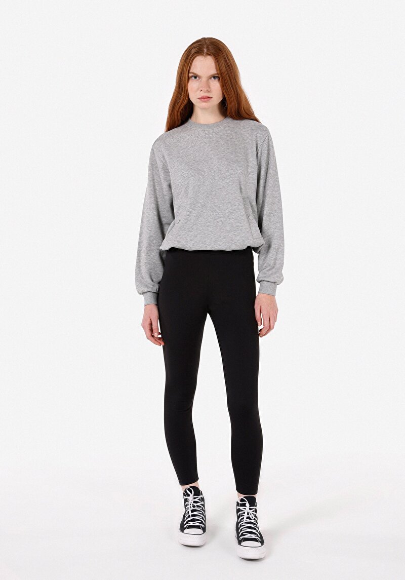 Imagine a Colanți Tricotați Negri Pentru Femei Slim Fit Rise Waist