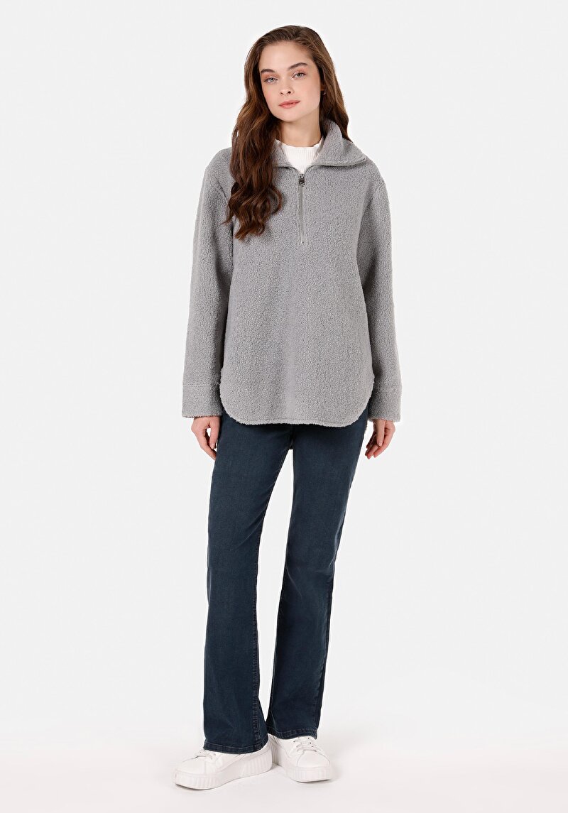 Afișați detalii pentru Regular Fit Hanorac Gri Pentru Femei Cu Fermoar