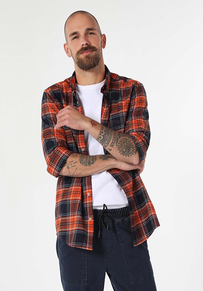 Imagine a Camasa Cu Maneca Lunga De Barbati Portocaliu Regular Fit  Cl1061136