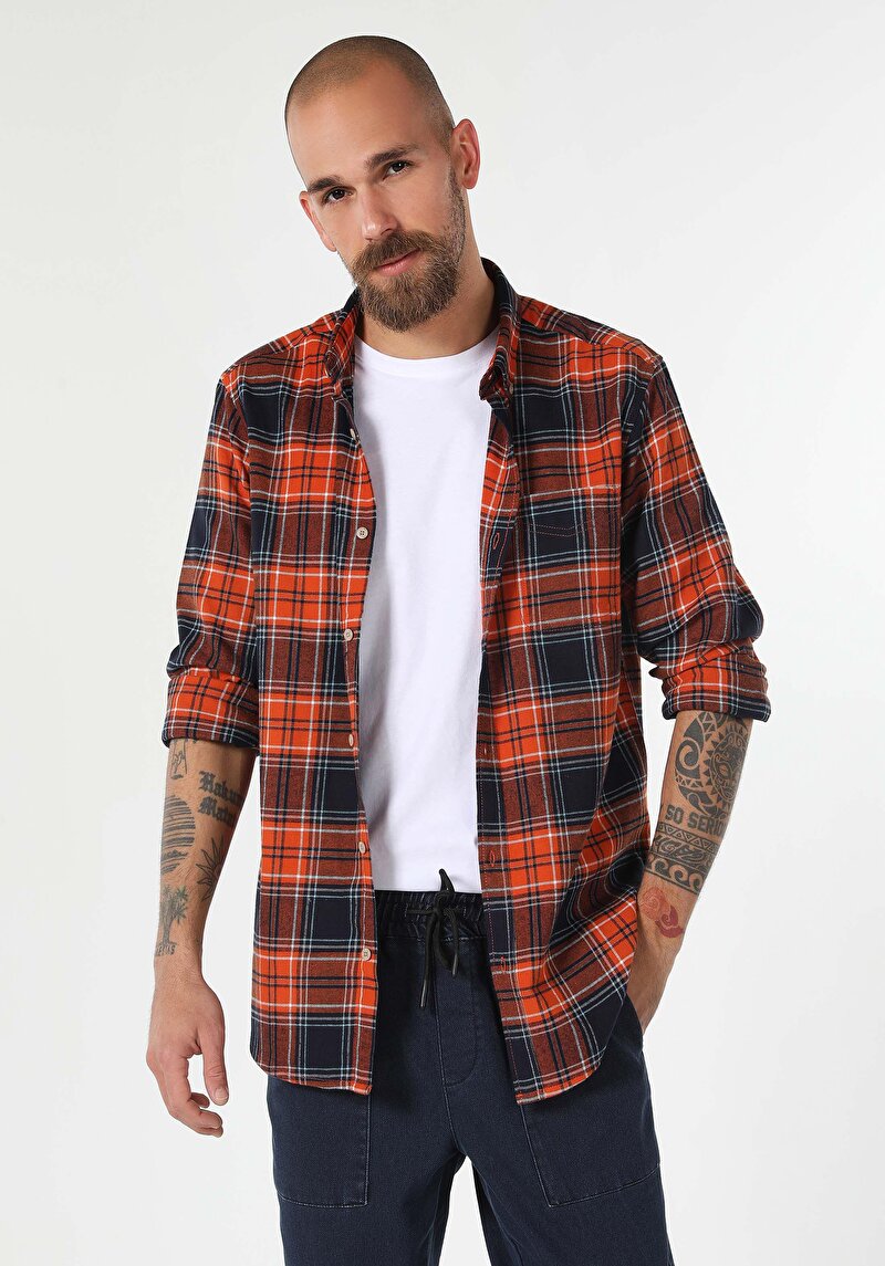 Imagine a Camasa Cu Maneca Lunga De Barbati Portocaliu Regular Fit Cl1061136