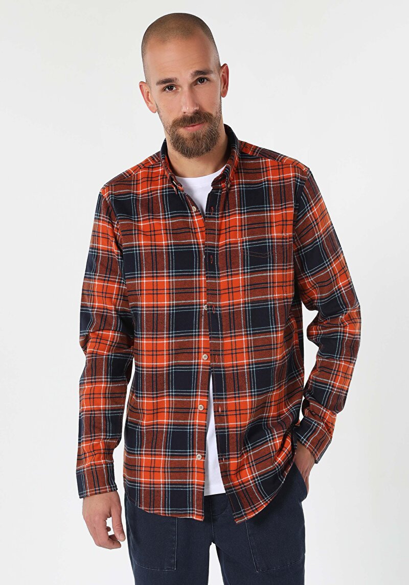 Afișați detalii pentru Camasa Cu Maneca Lunga De Barbati Portocaliu Regular Fit  Cl1061136