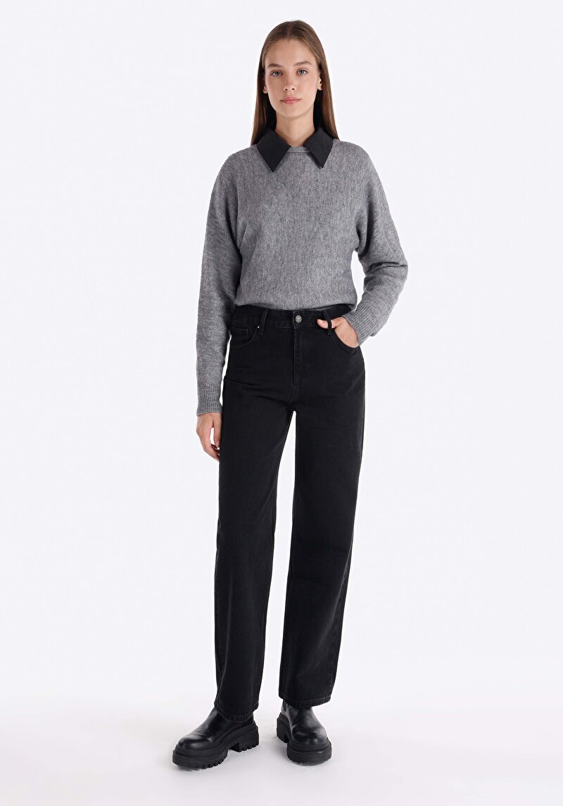 Imagine a Regular Fit Talie Medie Picior Larg Blugi Din Denim Pentru Femei