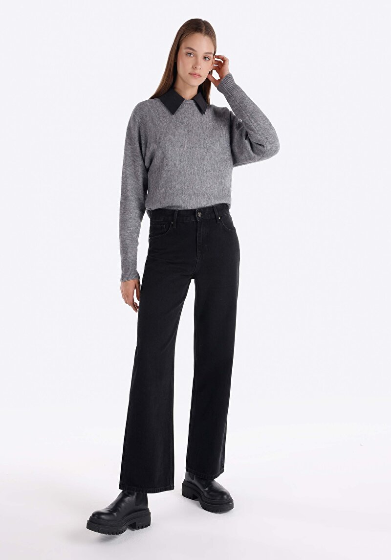 Imagine a Regular Fit Talie Medie Picior Larg Blugi Din Denim Pentru Femei