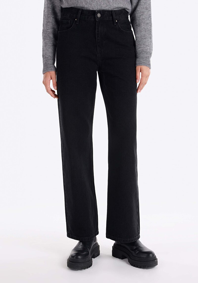 Afișați detalii pentru Regular Fit Talie Medie Picior Larg Blugi Din Denim Pentru Femei