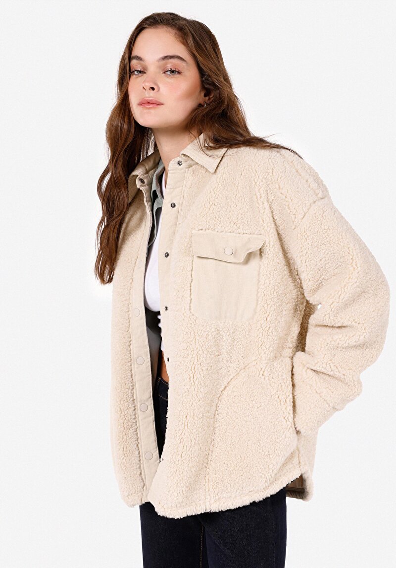 Imagine a Regular Fit Cămașă Gât Femei Palton Bej