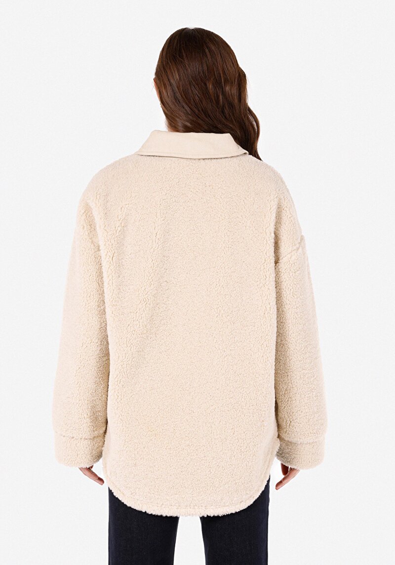 Afișați detalii pentru Regular Fit Cămașă Gât Femei Palton Bej