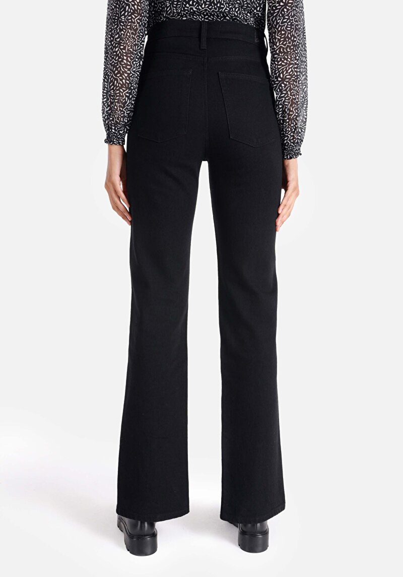 Imagine a Regular Fit Talie Ascendentă Slit Leg Blugi İndigo Pentru Femei