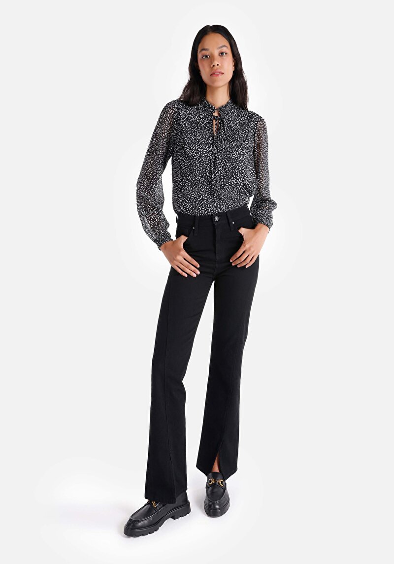 Afișați detalii pentru Regular Fit Talie Ascendentă Slit Leg Blugi İndigo Pentru Femei