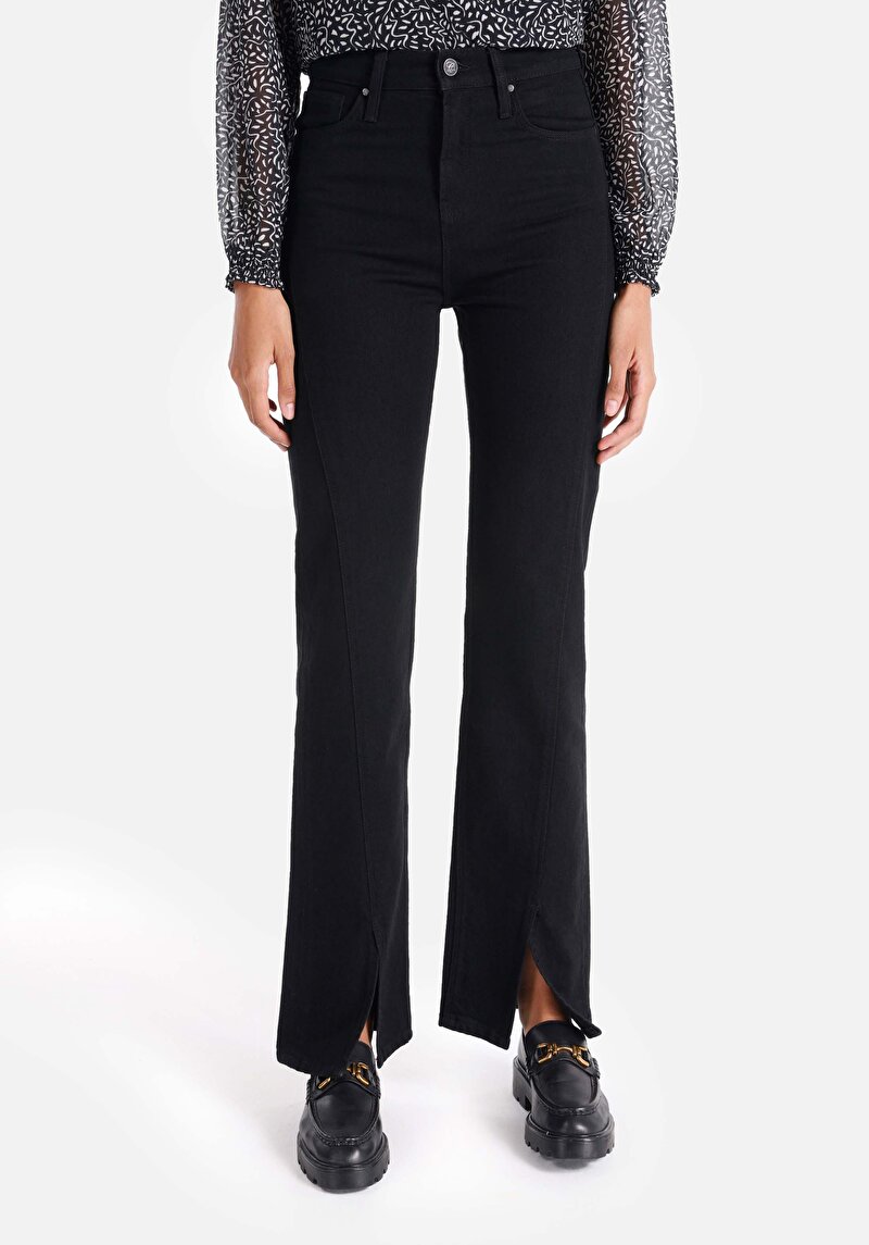 Imagine a Regular Fit Talie Ascendentă Slit Leg Blugi İndigo Pentru Femei