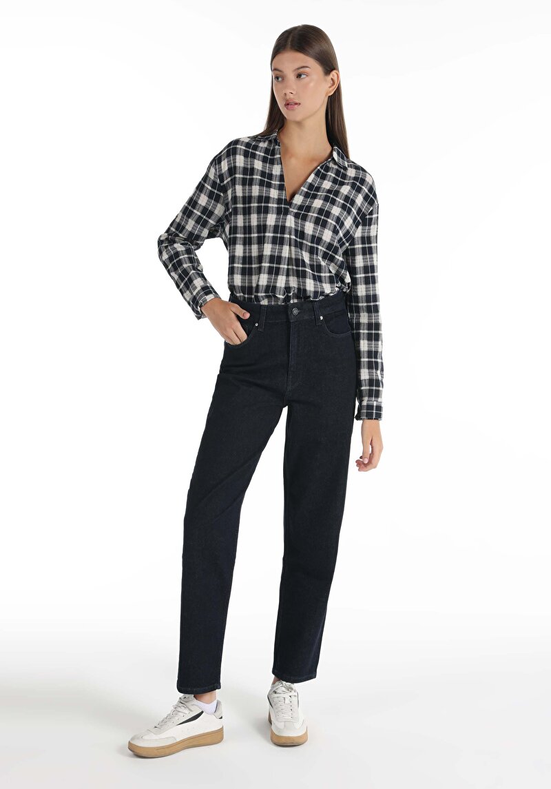 Imagine a Drept Fit Talie Talie Dreaptă Picior Drept Blugi Din Denim Pentru Femei