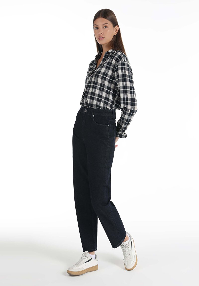 Imagine a Drept Fit Talie Talie Dreaptă Picior Drept Blugi Din Denim Pentru Femei